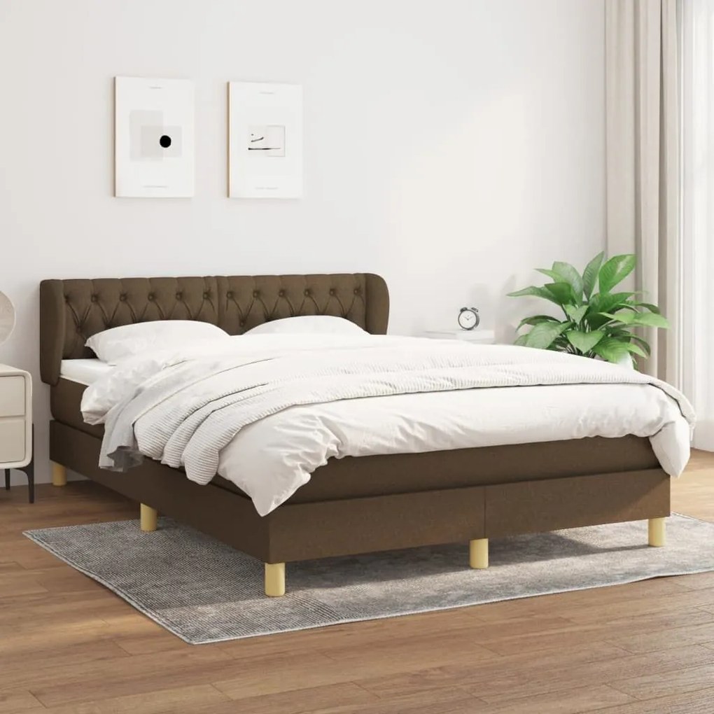 Κρεβάτι Boxspring με Στρώμα Σκούρο Καφέ 140x190 εκ. Υφασμάτινο - Καφέ