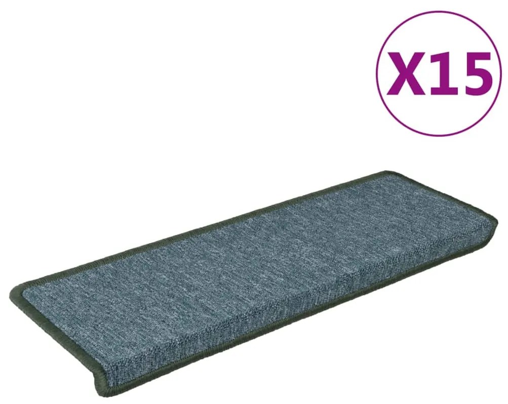 vidaXL Πατάκια Σκαλοπατιών 15 τεμ. 65x21x4 εκ. Σκούρο Πράσινο με Ορθογώνια Άκρη