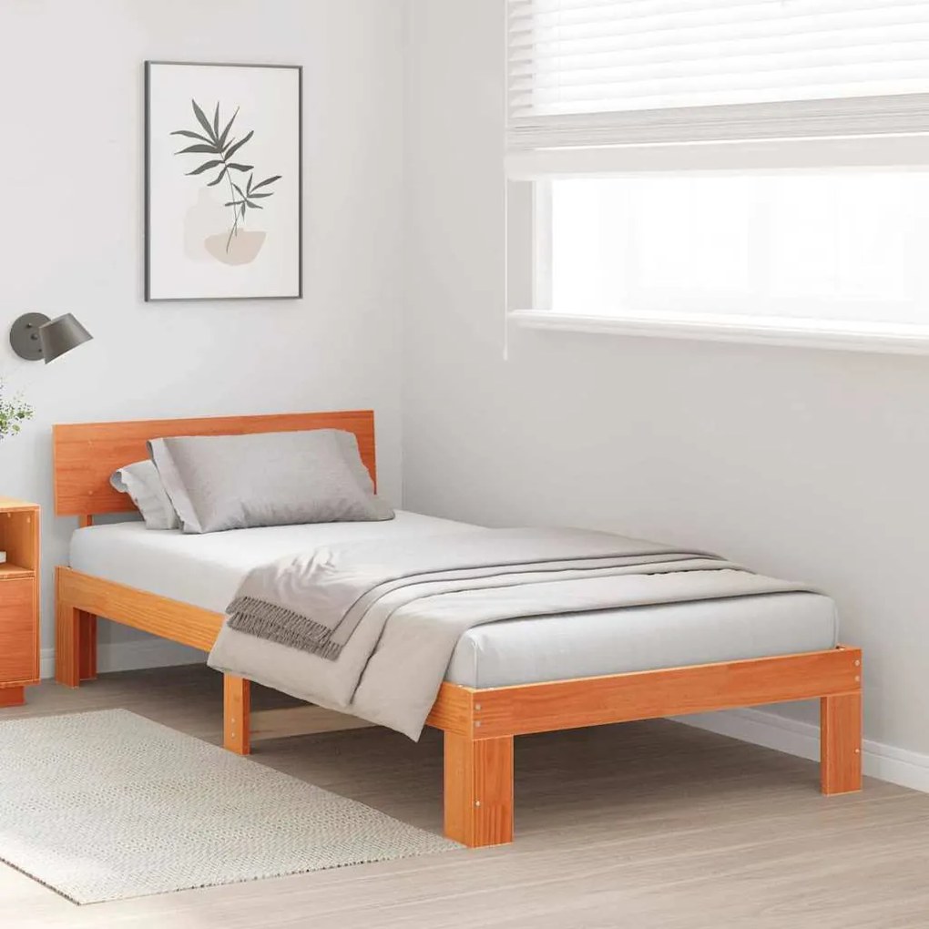 vidaXL Σκελετός Κρεβατιού Καφέ 90 x 190 cm Μασίφ ξύλο πεύκου