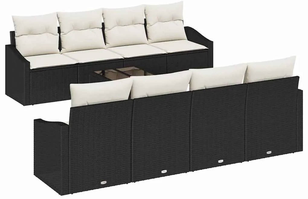 vidaXL Σετ Καναπέ Κήπου με μαξιλάρι 7 pcs Μαύρο, Κρέμα 55 x 55 x 37 εκ