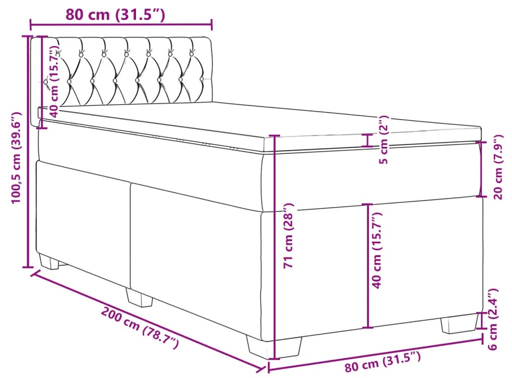 Κρεβάτι Boxspring με Στρώμα Σκούρο Πράσινο 80x200 εκ. Βελούδινο - Πράσινο