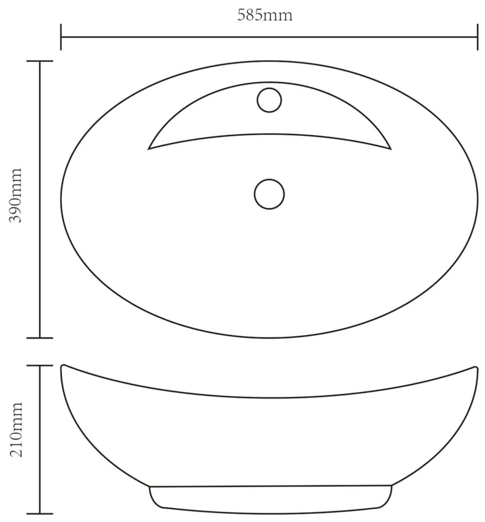 vidaXL Νιπτήρας Πολυτελής Οβάλ με Οπή Υπερχείλισης/Βρύσης Κεραμικός