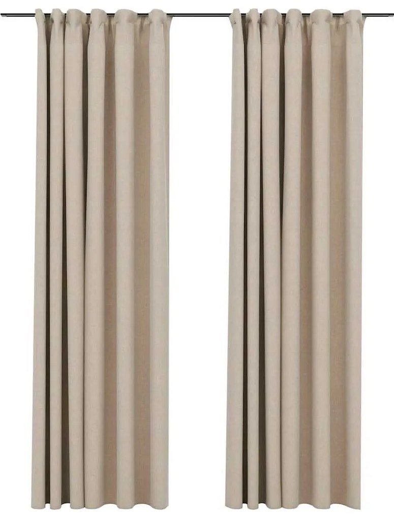 vidaXL Κουρτίνες Συσκότ. με Γάντζους/&#039;Οψη Λινού 2 τεμ Μπεζ 140x245 εκ.