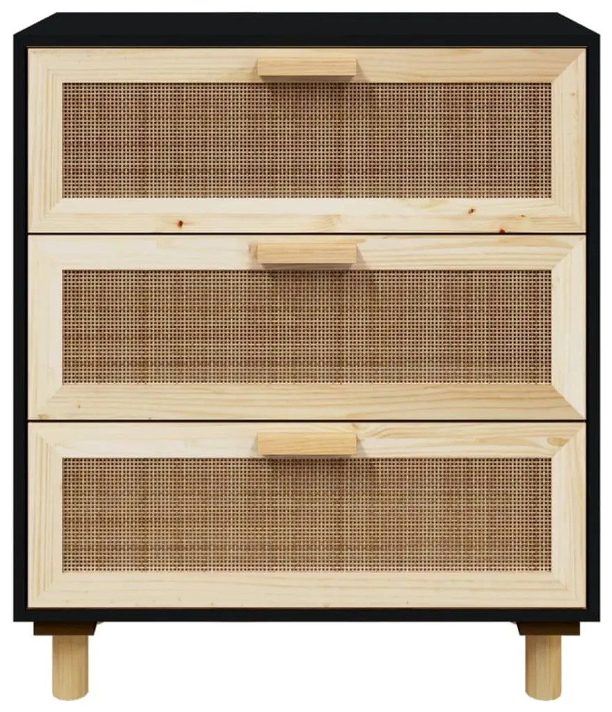 vidaXL Συρταριέρα Μαύρη 60x30x70 εκ. από Μασίφ Πεύκο &amp; Φυσικό Ρατάν