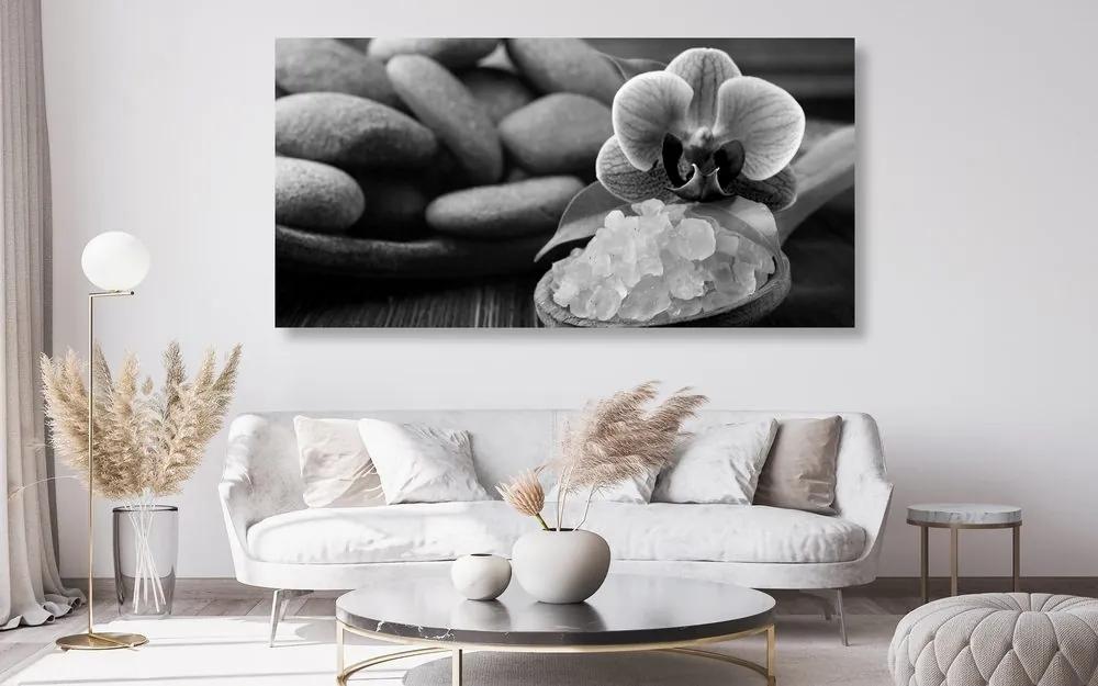 Φωτογραφίστε το θαλασσινό αλάτι και τις πέτρες Ζεν σε ασπρόμαυρο - 100x50