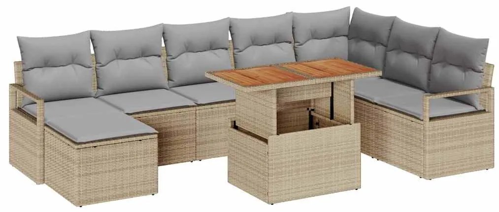 vidaXL Σετ Καναπέ Κήπου με μαξιλάρι 9 pcs Μπεζ, Γκρι