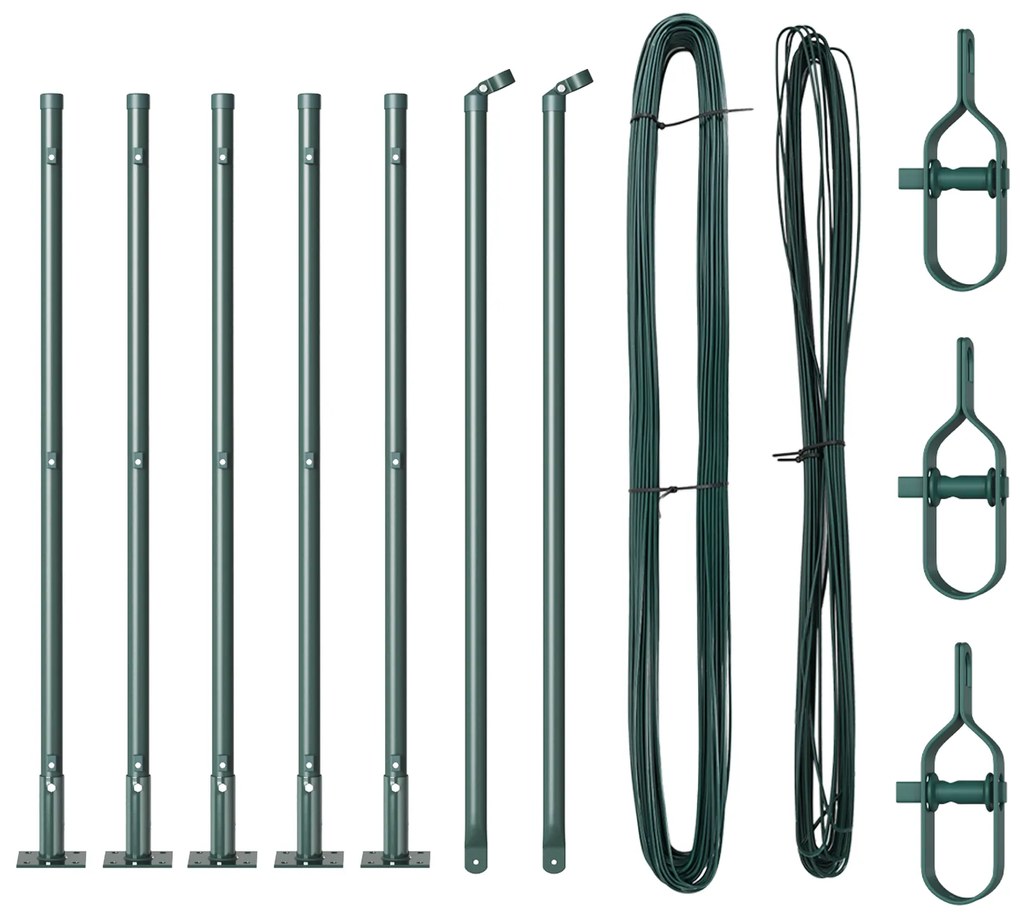 vidaXL Σετ Στυλιτών Φράχτη με Βάσεις Πλάκες 7 pcs Πράσινο Ø32mm 90 εκ