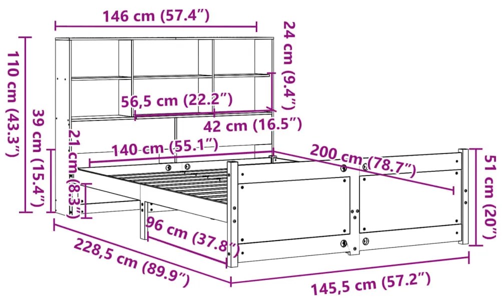 ΚΡΕΒΑΤΙ ΒΙΒΛΙΟΘΗΚΗ ΧΩΡΙΣ ΣΤΡΩΜΑ 140X200 ΕΚ ΜΑΣΙΦ ΞΥΛΟ ΠΕΥΚΟ 3322472