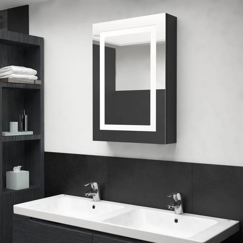 Καθρέφτης Μπάνιου με Ντουλάπι &amp; LED Λαμπερό Μαύρο 50x13x70 εκ.