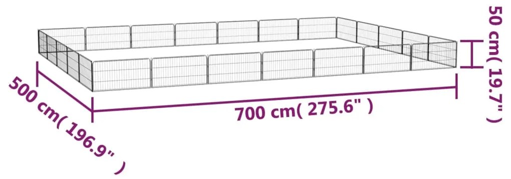 vidaXL Παρκοκρέβατο Σκύλου 24 Πάνελ Μαύρο 100x50εκ Ατσάλι Βαφή Πούδρας