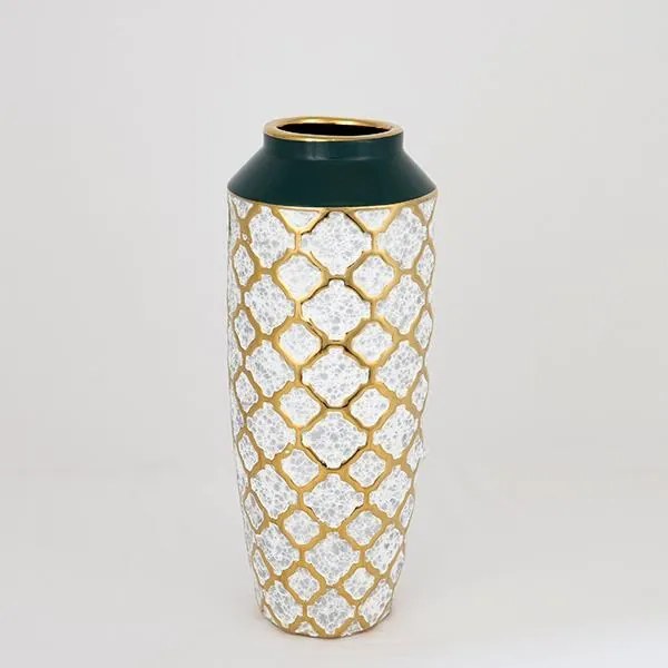 ΒΑΖΟ ΚΕΡΑΜΙΚΟ ΛΕΥΚΟ - ΠΡΑΣΙΝΟ - ΧΡΥΣΟ 12.5x12.5x31cm|752-20072