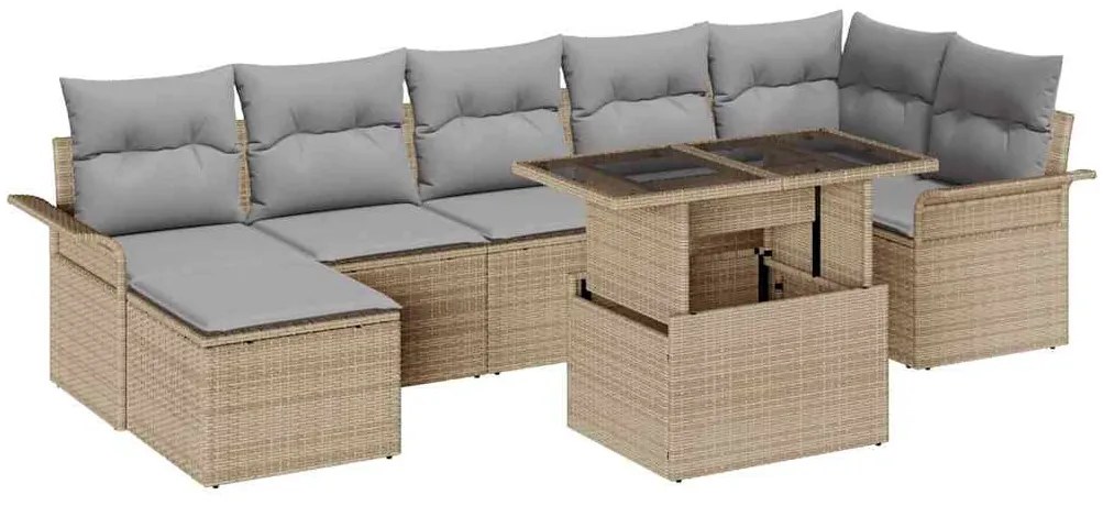 vidaXL Σετ Καναπέ Κήπου με μαξιλάρι 8 pcs Μπεζ Πολυ ράταν