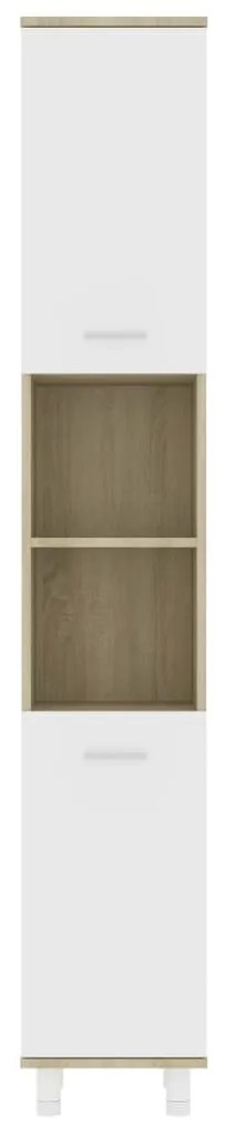 vidaXL Στήλη Μπάνιου Λευκό/Sonoma Δρυς 30 x 30 x 179 εκ. Μοριοσανίδα
