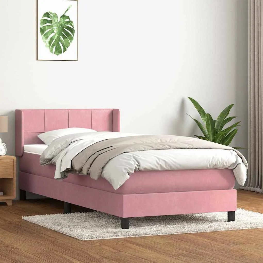 Box Spring κρεβάτι με στρώμα ροζ 90x210 εκ. Βελούδινο - Ροζ