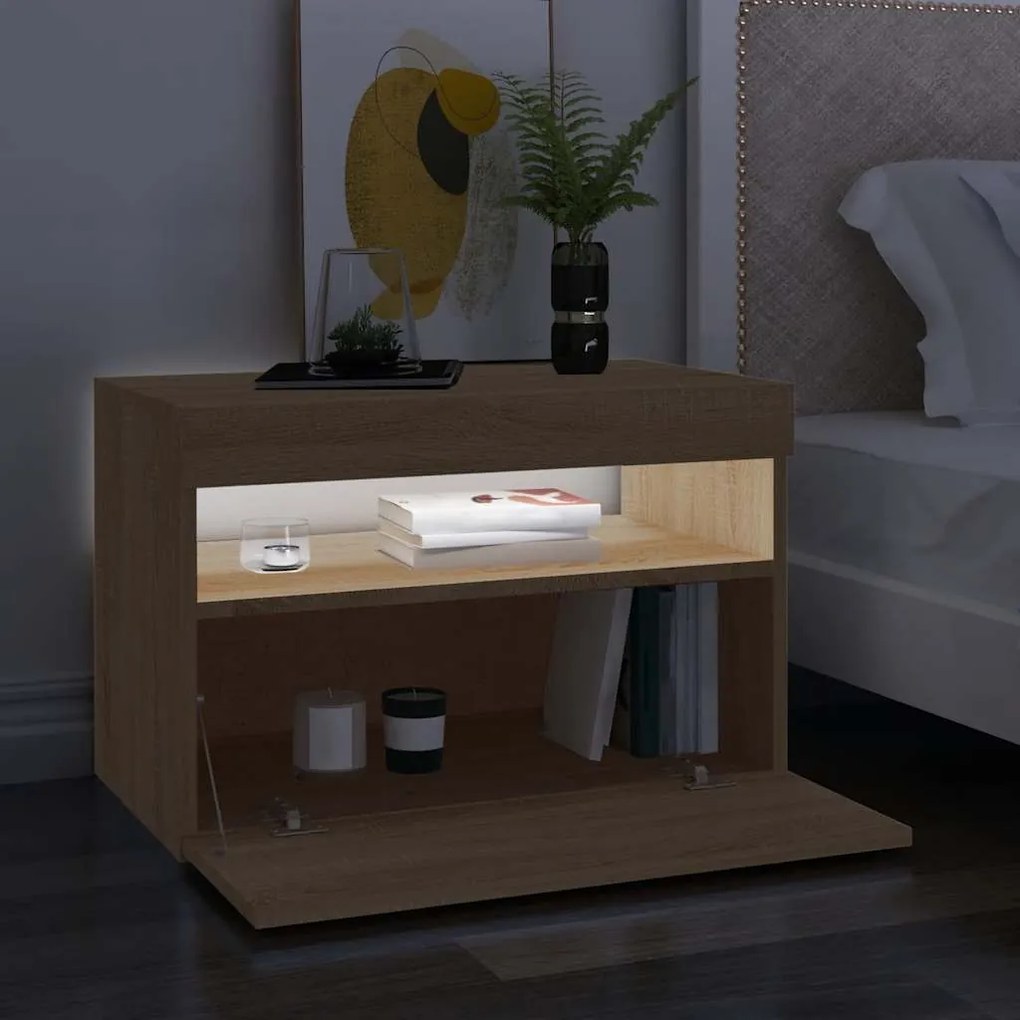 vidaXL Έπιπλο Τηλεόρασης με LED Sonoma Δρυς 60 x 35 x 40 εκ.
