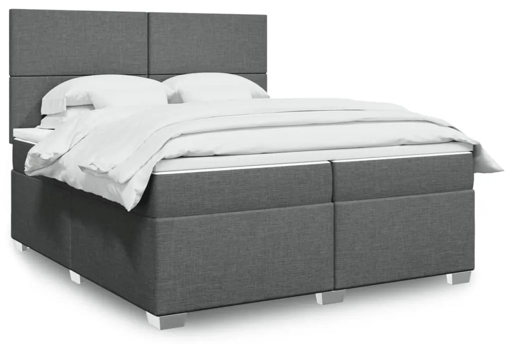 Κρεβάτι Boxspring με Στρώμα Σκούρο Γκρι 200x200 εκ. Υφασμάτινο