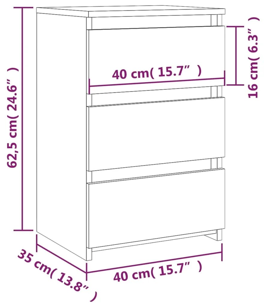 Κομοδίνα 2 τεμ. Καπνιστή Δρυς 40x35x62,5 εκ. Επεξεργασμένο Ξύλο - Καφέ