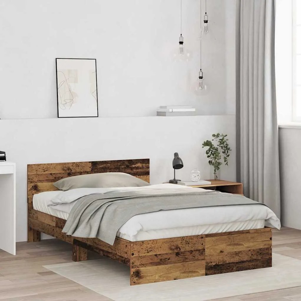 vidaXL Κρεβάτι με Κεφαλάρι Παλιό Ξύλο 120 x 190 cm Επεξεργασμένο ξύλο