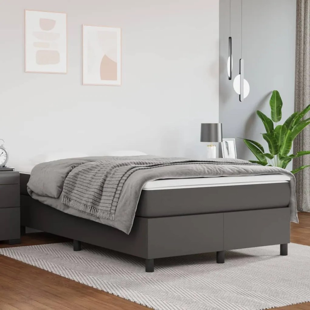 Κρεβάτι Boxspring με Στρώμα Γκρι 120x200εκ. από Συνθετικό Δέρμα - Γκρι