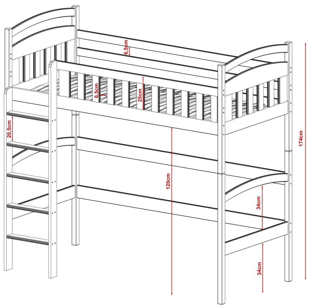 Υπερυψωμένο Κρεβάτι Mia από μασίφ ξύλο Graphite 90×200cm (Δώρο 10% Έκπτωση στo Στρώμα)