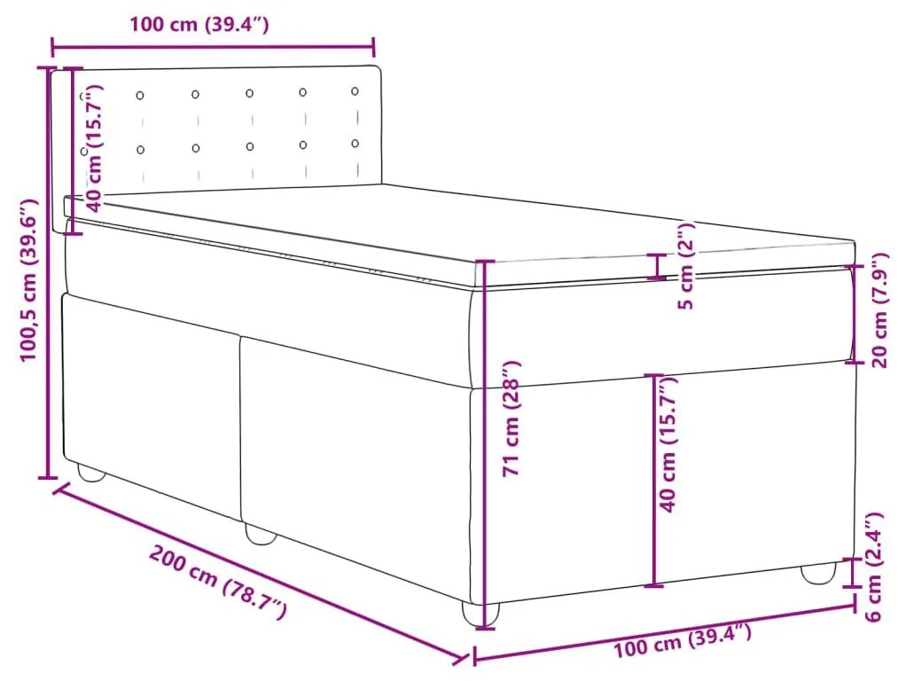 Κρεβάτι Boxspring με Στρώμα Σκούρο Γκρι 100x200 εκ. Υφασμάτινο - Γκρι