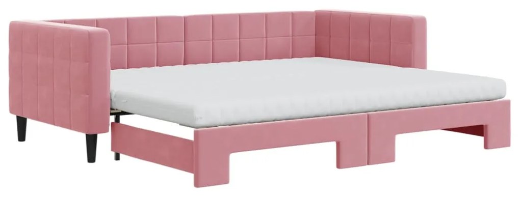 vidaXL Καναπές Κρεβάτι Συρόμενος Ροζ 90x200 εκ. Βελούδινος Στρώματα