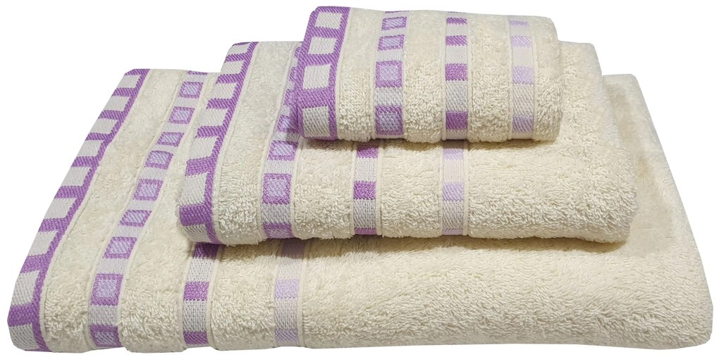 Σετ Πετσέτες 3τμχ Βαμβακερές Ζακάρ Cream-Lilac Komvos Home 7000014-11