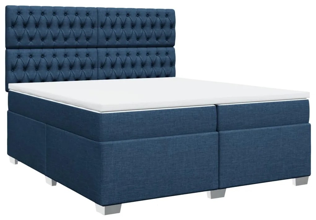 vidaXL Κρεβάτι Boxspring με Στρώμα Μπλε 200x200 εκ. Υφασμάτινο