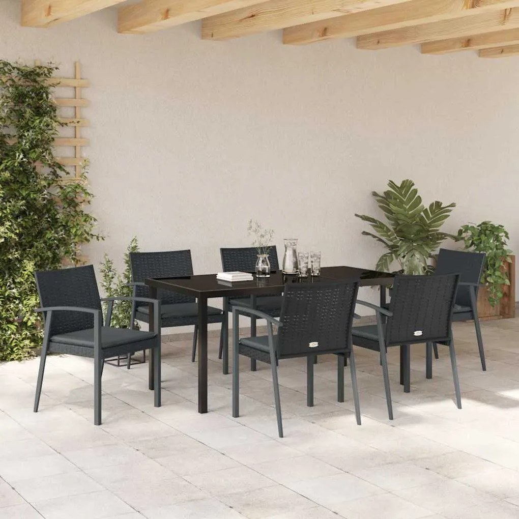 vidaXL Σέτ φαγητού για κήπο 7 pcs Μαύρο Πολυ ράταν