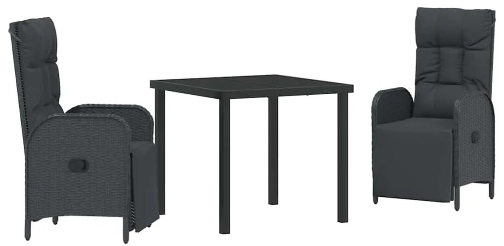 vidaXL Σέτ φαγητού για κήπο με μαξιλάρι 3 pcs Μαύρο Πολυ ράταν