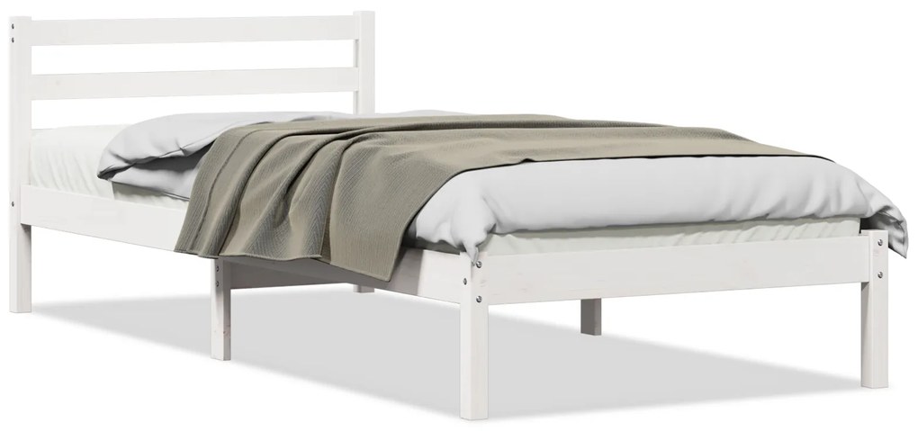 vidaXL Κρεβάτι με Κεφαλάρι Λευκό 80x210 cm Μασίφ Ξύλο Πεύκου