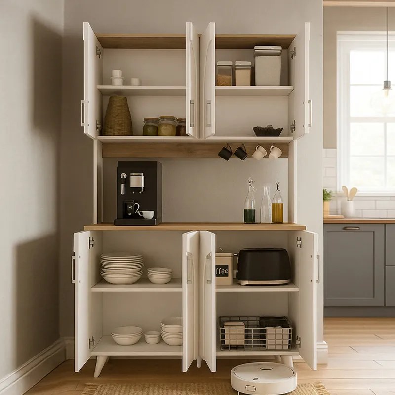 Έπιπλο κουζίνας Kalira 4 Megapap χρώμα λευκό - rota oak 120x40x196εκ.