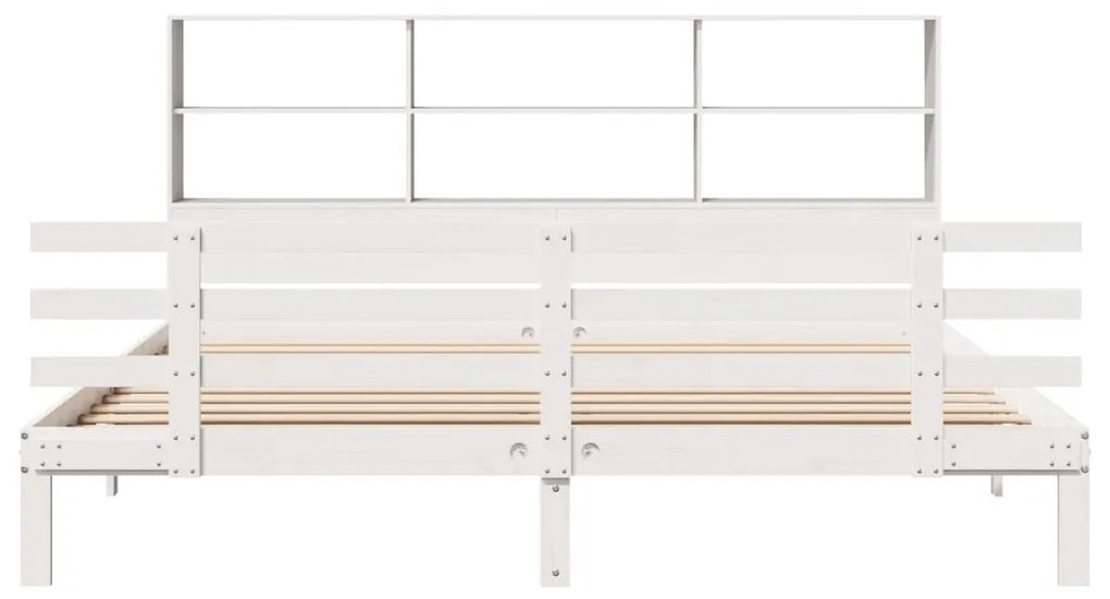 Κρεβάτι Βιβλιοθήκη Χωρίς Στρώμα 180x200 εκ Μασίφ Ξύλο Πεύκου - Λευκό
