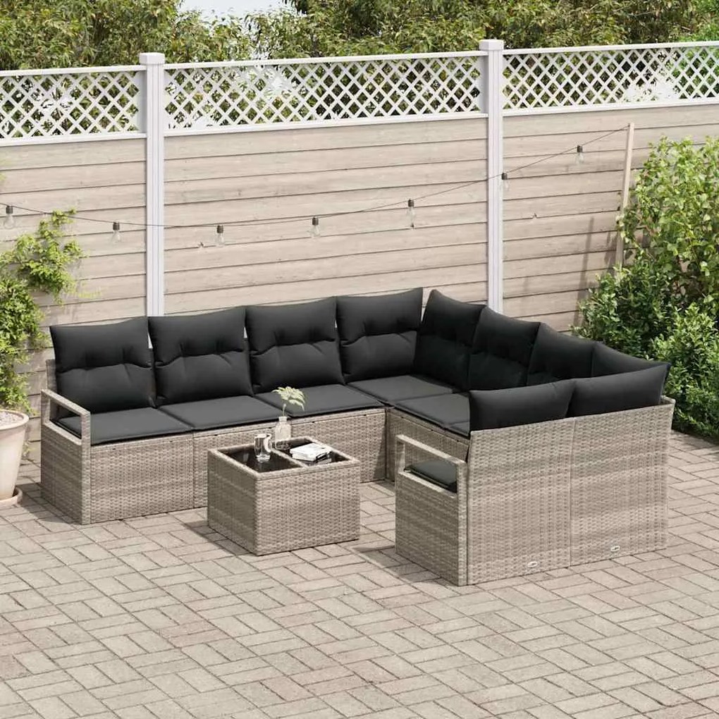 vidaXL Σετ Καναπέ Κήπου 9 pcs Ανοιχτό γκρι, Μαύρο 55 x 55 x 37 εκ