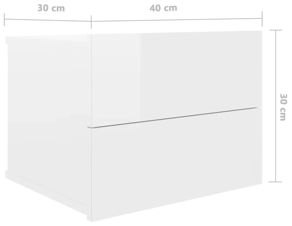 Κομοδίνα 2 τεμ. Γυαλιστερό Λευκό 40x30x30 εκ. από Επεξ. Ξύλο - Λευκό