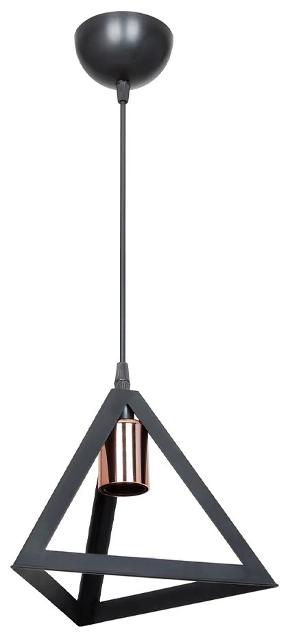 GloboStar® TRIANGLE 203-0161 Μοντέρνο Κρεμαστό Φωτιστικό Καμπάνα Μονόφωτο 1 x E27 IP20 Μάυρο με Χρυσό Πλαστικό - Μ24 x Π24 x Υ86cm
