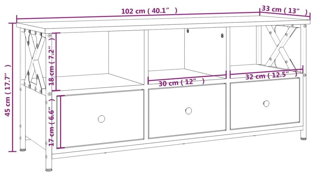 Έπιπλο Τηλεόρασης Μαύρο 102x33x45 εκ. Επεξεργασμένο Ξύλο/Σίδερο - Μαύρο