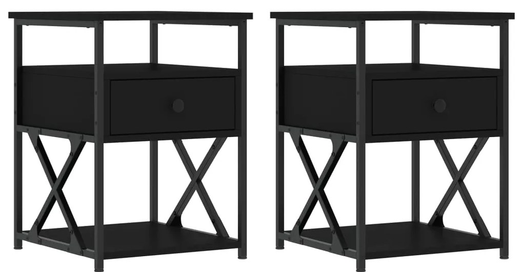 vidaXL Κομοδίνα 2 τεμ. Μαύρα 40 x 42 x 55 εκ. από Επεξεργασμένο Ξύλο