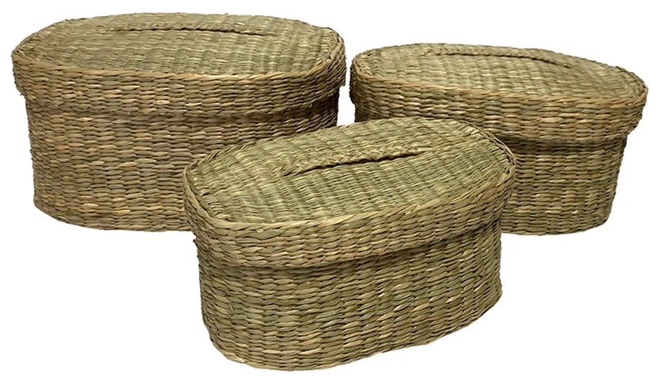 SIFNOS OVAL ΚΟΥΤΙ ΜΕ ΚΑΠΑΚΙ SET 3ΤΜΧ SEAGRASS ΦΥΣΙΚΟ 30x20xH15cm - 028820