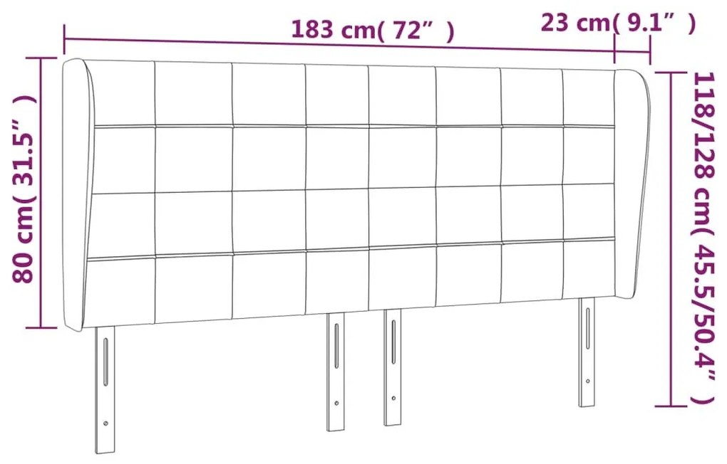 Κεφαλάρι με Πτερύγια Μαύρο 183x23x118/128 εκ. Βελούδινο - Μαύρο