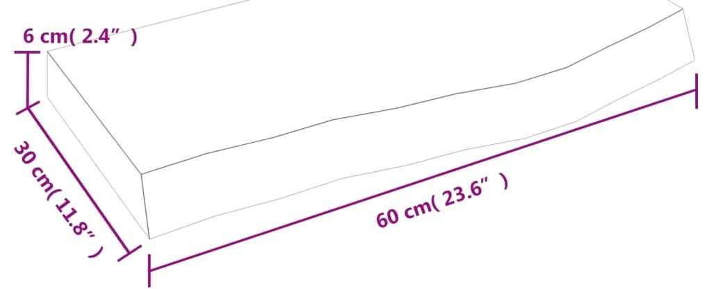 Ράφι Τοίχου Σκούρο Καφέ 60x30x(2-6) εκ. Επεξ. Μασίφ Ξύλο Δρυός - Καφέ