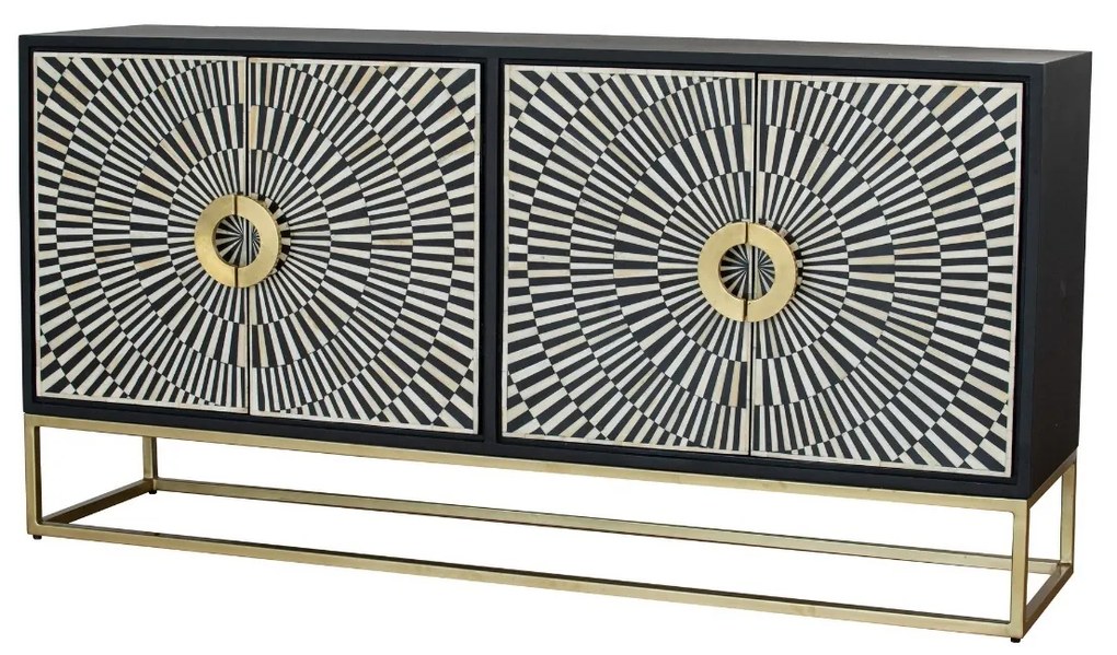 Artekko Μπουφές  160x40x80 δίπορτος μάυρος-λευκός με χρυσή μεταλλική βάση