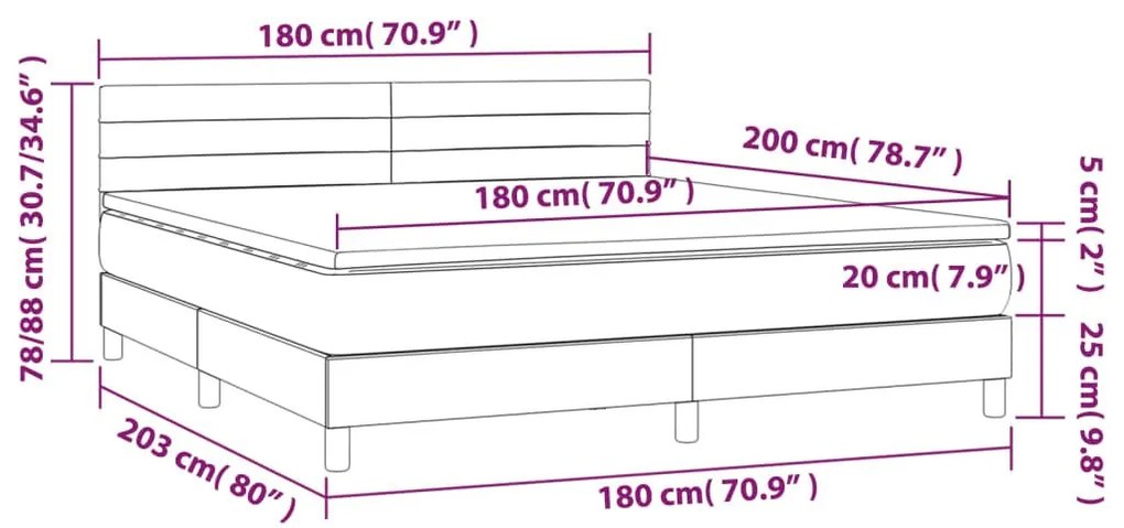 Κρεβάτι Boxspring με Στρώμα &amp; LED Σκ.Γκρι 180x200 εκ Υφασμάτινο - Γκρι