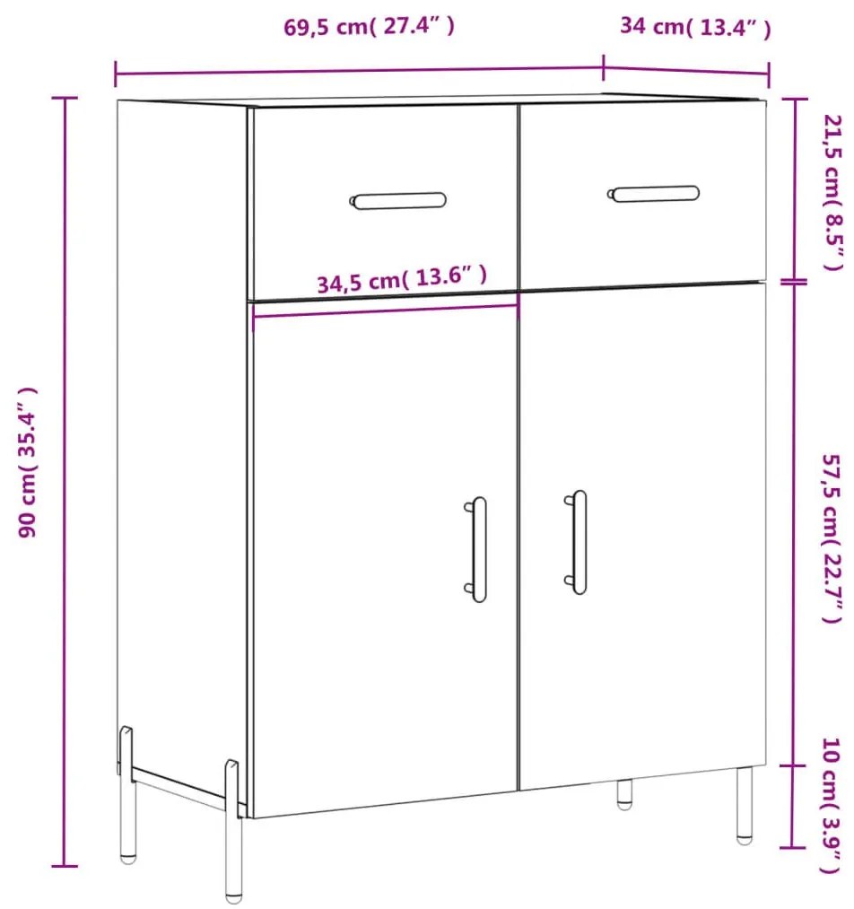 Ντουλάπι Γκρι Sonoma 69,5 x 34 x 90 εκ. από Επεξεργασμένο Ξύλο - Γκρι