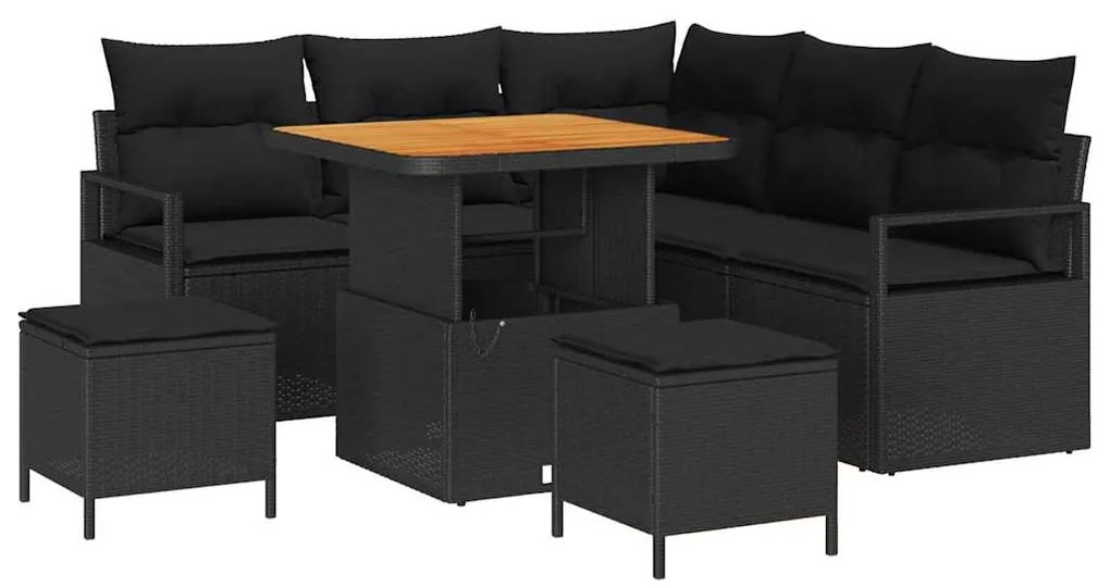 vidaXL Σετ Καναπέ Κήπου με μαξιλάρι 8 pcs Μαύρο Πολυ ράταν