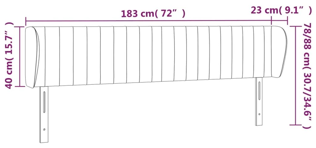 Κεφαλάρι με Πτερύγια Ανοιχτό Γκρι 183x23x78/88 εκ. Βελούδινο 3117442
