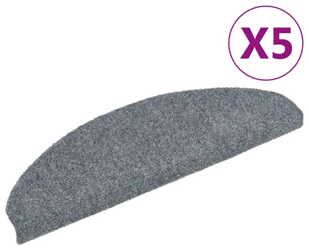 vidaXL Πατάκια Σκαλιών Αυτοκόλλητα 5 τεμ. Ανοιχτό Γκρι Ημίστρογγυλά Μεγάλα 65x21x4 εκ.