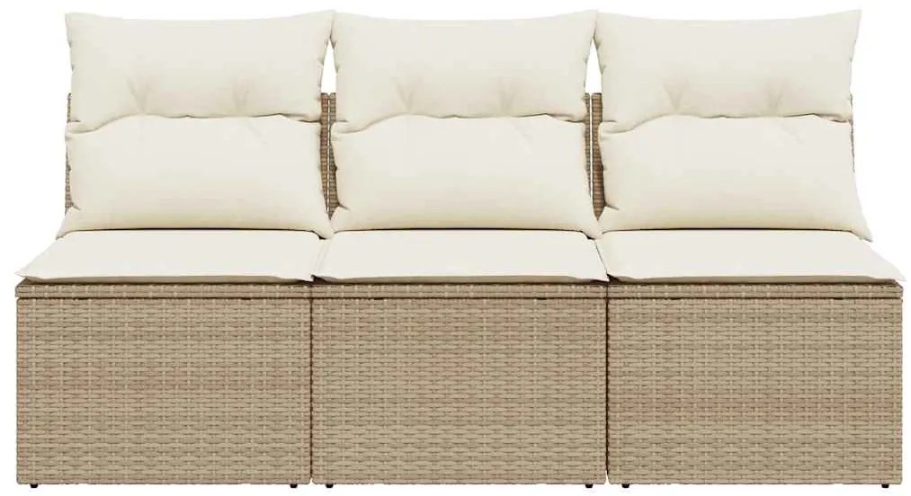 vidaXL Καναπές Κήπου Τριθέσιος Μπεζ από Συνθετικό Ρατάν με Μαξιλάρια