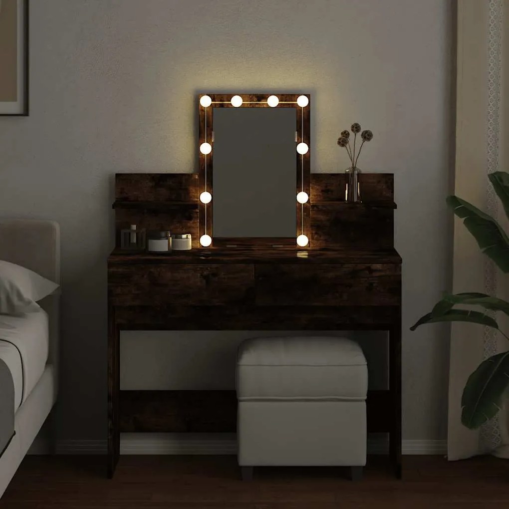 vidaXL Μπουντουάρ με LED Καπνιστή Δρυς 100x40x130 εκ.