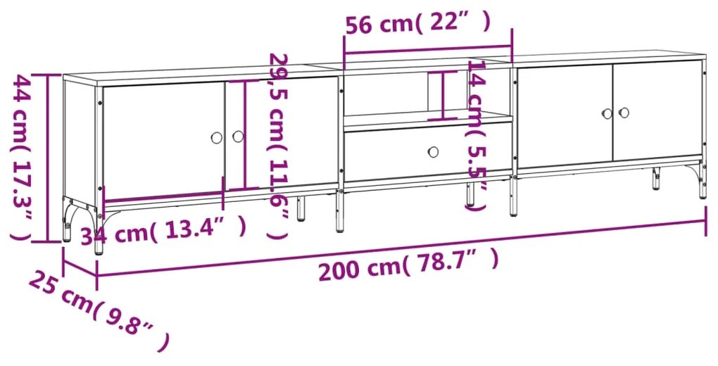 Έπιπλο Τηλεόρασης με Συρτάρι Sonoma Δρυς 200x25x44εκ Επεξ. Ξύλο - Καφέ